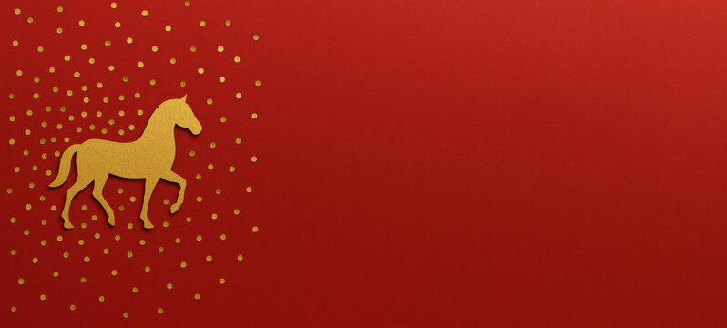 Chinese lunar new year horse silhouette with red festive background