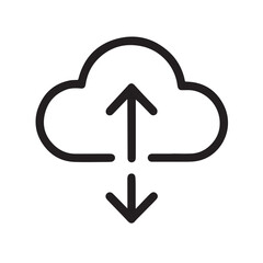 Cloud data transfer icon representing upload and download synchronization processes, ideal for digital storage services, cloud computing systems, online backup solutions, and modern technology interfa