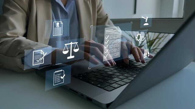 Modern governance, legal standards, policy management ensuring transparency, safety, structured organizational control.Compliance law,corporate rules concept with documents, checkmarks, regulation.