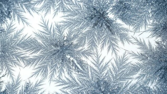 Frost patterns on a window pane, close-up, winter background.