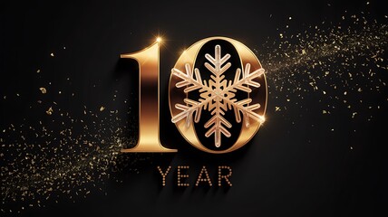 Elegant golden tenth year anniversary celebration on dark background backdrop