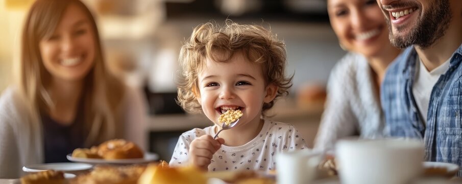 Promote happy family breakfast and authentic warm morning lifestyle - Powered by Adobe