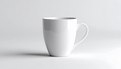 Fototapeta premium A white ceramic cup filled with light brown liquid, placed on a matching saucer. Set against a smooth light gray background, emphasizing simplicity, warmth, and calm elegance.