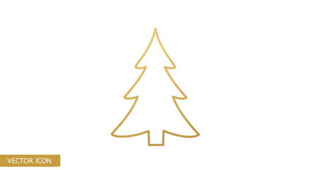Fototapeta premium A simple golden outline of a Christmas tree icon against a white background, symbolizing holidays and winter celebrations.