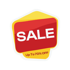 Bold Eye-Catching Retail Sale Banner with Vibrant Red Background Yellow Stripe and Discount Text | Modern Flat Vector Template for Promotion and Advertising