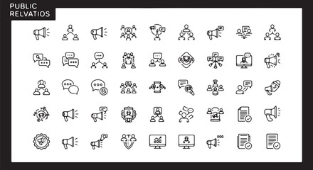 Public relations line icons communication and marketing vector elements for presentations isolated o