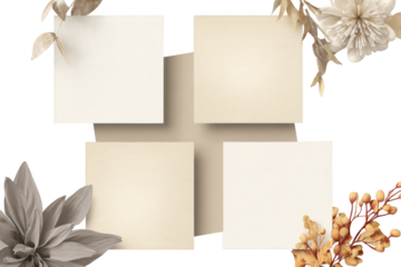 Autumn leaves on a blank invitation card decorated with a gold ribbon bow for a birthday celebration