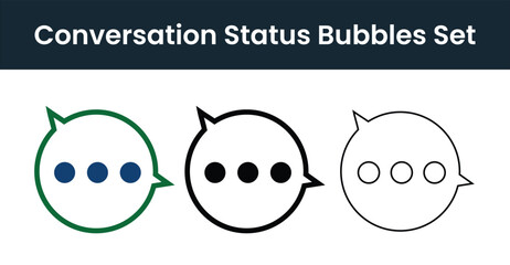 Minimalist Conversation Status Bubbles Set with Three Dots Green Black Gray Outlines | Flat Vector Typing Indicators for Chat Apps Messaging UI UX Design
Tags (49 total):
typing indicator, speech bubb