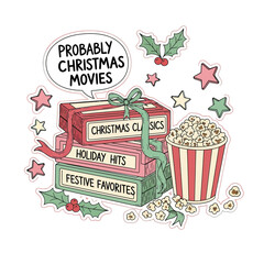 Christmas Movie Lover Png Bunde, Movie Clipart for stickers, Cute Holiday Retro Clipart, Christmas Movie Stickers Clipart, quotes png,