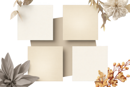 Autumn leaves on a blank invitation card decorated with a gold ribbon bow for a birthday celebration