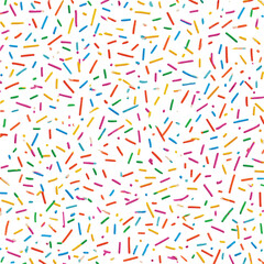 Colorful candy sprinkles seamless pattern. Vector background for party, birthday, and dessert design. Fun confetti illustration.
