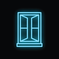 Blue neon window glowing on a black background, ideal for concepts such as interior design, home improvement, and architecture