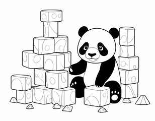 Cute panda stacking toy blocks, simple black and white children’s coloring page