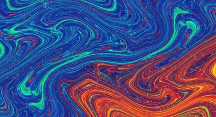 Vibrant swirling abstract art with blue green and orange hues
