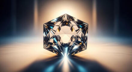 Abstract geometric crystal form illuminated by dramatic light