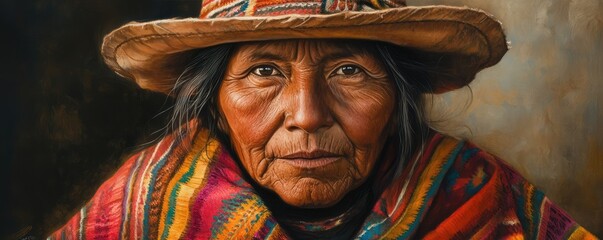 Colorful portrait of Andean woman.