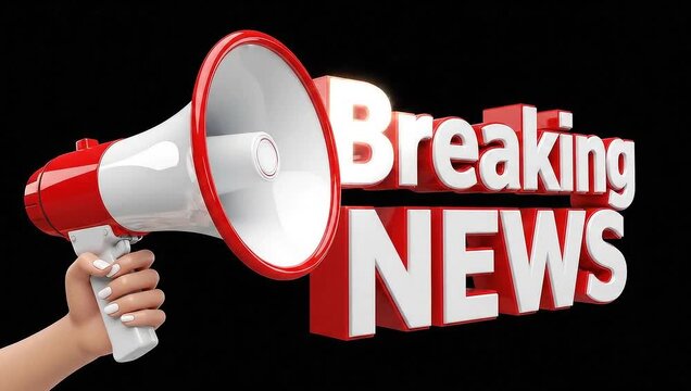 Breaking News Announcement A Headline with a Red and White Megaphone Spreading the Latest Updates
