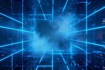 A modern blue tech grid background with glowing lines and digital depth. Ideal for presentations, technology branding, AI visuals, and corporate design needs.