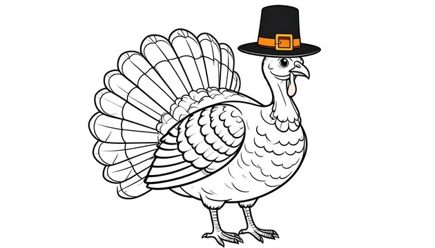 Festive Turkey Illustration - Thanksgiving Celebration with Pilgrim Hat.