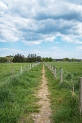 Path leads through fields to viaduct