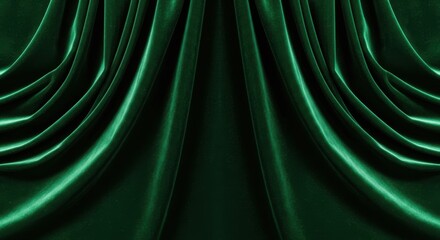 Luxurious emerald green velvet drapes with dramatic lighting