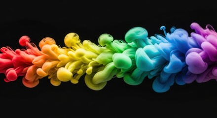 Vibrant rainbow ink cloud explosion against black background