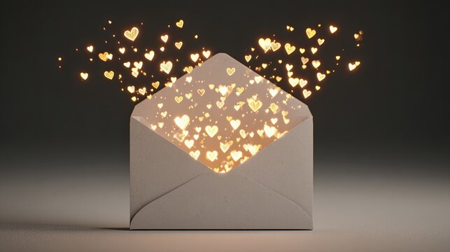 Envelope with glowing golden hearts symbolizing love romance affection and Valentine message with warm light - Powered by Adobe