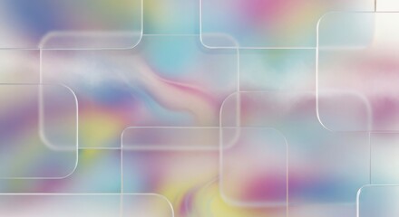 Abstract pastel swirls with translucent rectangles overlay