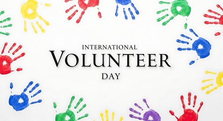 Celebrate international volunteer day with colorful handprints and community spirit design graphic image