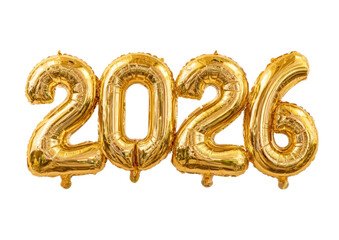Golden Number Balloons Celebrating Year 2026 on White Background
