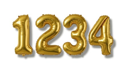 Golden metal 3D text illustration of the number 1234, a new year celebration symbol, sign, and icon concept for business finance and holiday design
