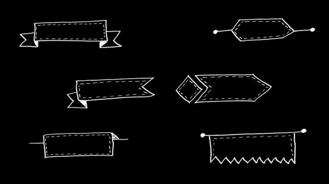 Animated hand drawn banner and ribbon shapes with sketchy wobble on black background