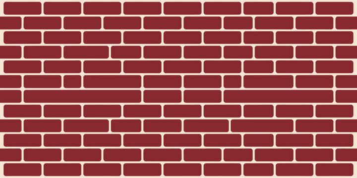 A maroon brick wall with a running bond pattern and light mortar creating a repeating texture design