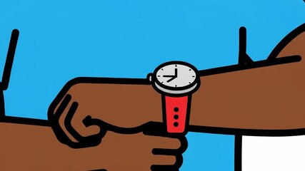 Animated African American man checks his wristwatch for punctuality and staying on schedule in his