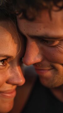 Inseparable Souls: A tender moment of closeness as a couple embraces each other, their faces filled with warmth and affection, their eyes meet, a symphony of emotions playing out in the heart.