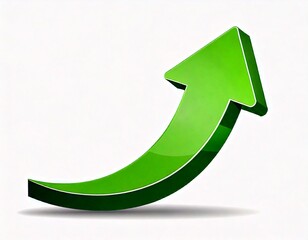 Green curved graph with arrow icon. Arrow illustration pointing up. Counterclockwise 
