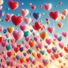 Ein Hintergrund mit vielen bunten Luftballons in Herzform