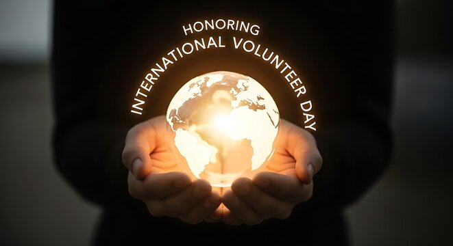 International volunteer day celebration globe in hands honoring volunteers event - Powered by Adobe
