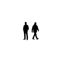 Bold silhouette of two people standing and walking in the city for urban designs and creative projects