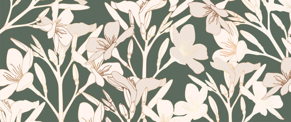 Luxury golden flowers and buds vector horizontal floral design for cards, invitations, wall decorations