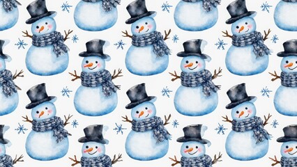 Seamless watercolor pattern with snowman