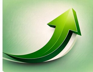 Green curved graph with arrow icon. Arrow illustration pointing up. Counterclockwise 