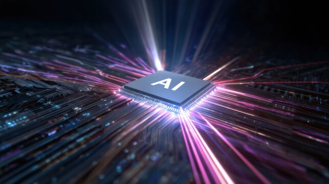 Artificial Intelligence Brain: A detailed depiction of a digital circuit board with the prominent 'AI' inscription, signifying the power of artificial intelligence and technological progress. - Powered by Adobe