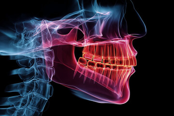 X-ray of jaw with highlighted red tooth