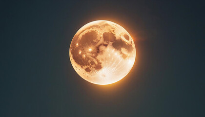 Vibrant Orange Full Moon and Crescent in Night Sky.