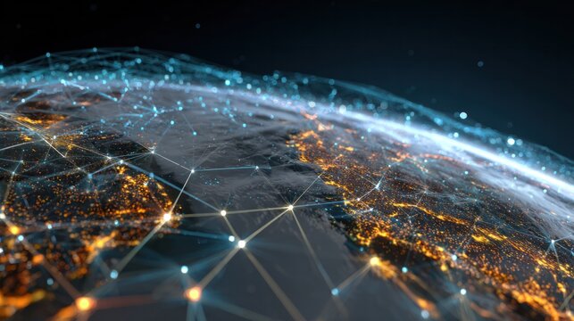 Networked World:  A captivating depiction of the earth, interwoven with a global network of interconnected lines, representing the seamless flow of data, ideas.