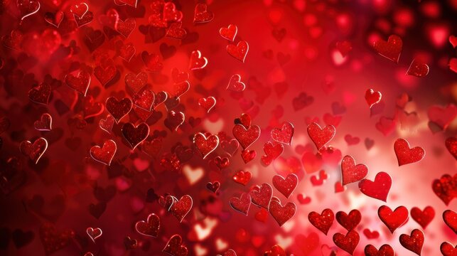 A vibrant background filled with various red hearts of different sizes, creating a romantic and festive atmosphere. Ideal for Valentine's Day themes.
