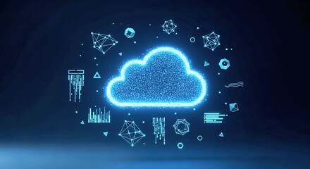 Innovative Cloud Technology Visualization, Digital Art, Abstract Graphics, Dark Environment, Creative Viewpoint