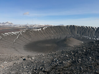 View of the circular crater of the Hverfjall volcano, Iceland
