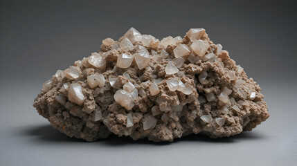 macro mineral stone Apophyllite stilbite on a gray background
